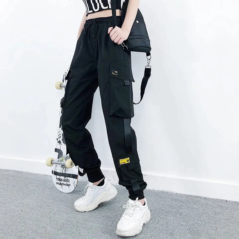 Hot Big Pockets Cargo Pants Women High Waist Loose Streetwear Pants Baggy Tactical Trouser Hip Hop High Quality Joggers Pants