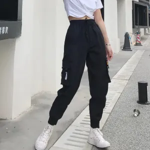 Hot Big Pockets Cargo Pants Women High Waist Loose Streetwear Pants Baggy Tactical Trouser Hip Hop High Quality Joggers Pants