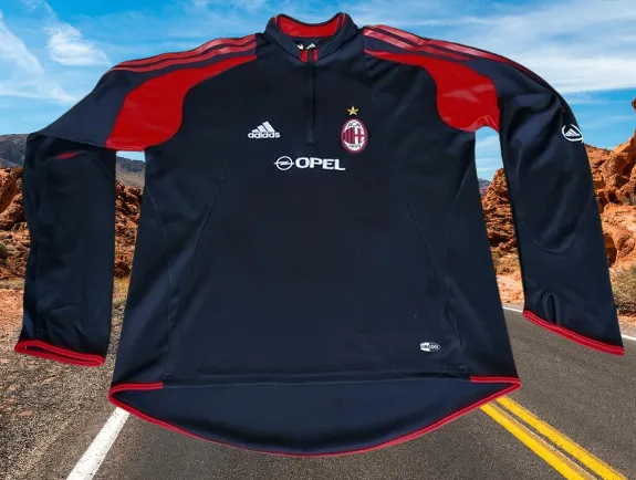 ITALIAN CALCIO AC MILAN 2004-05 SUPERCOPPA ITALIANA CHAMPION ADIDAS TRAINING BLACK-RED JACKET LARGE #369276  SOLD !!