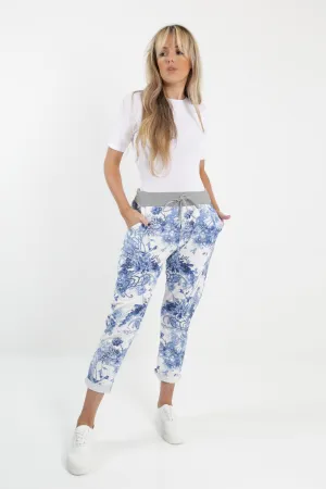 Italian Stretch Cotton Trousers ~ Blue Willow
