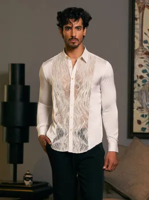 Ivory embroidered tuxedo panel shirt
