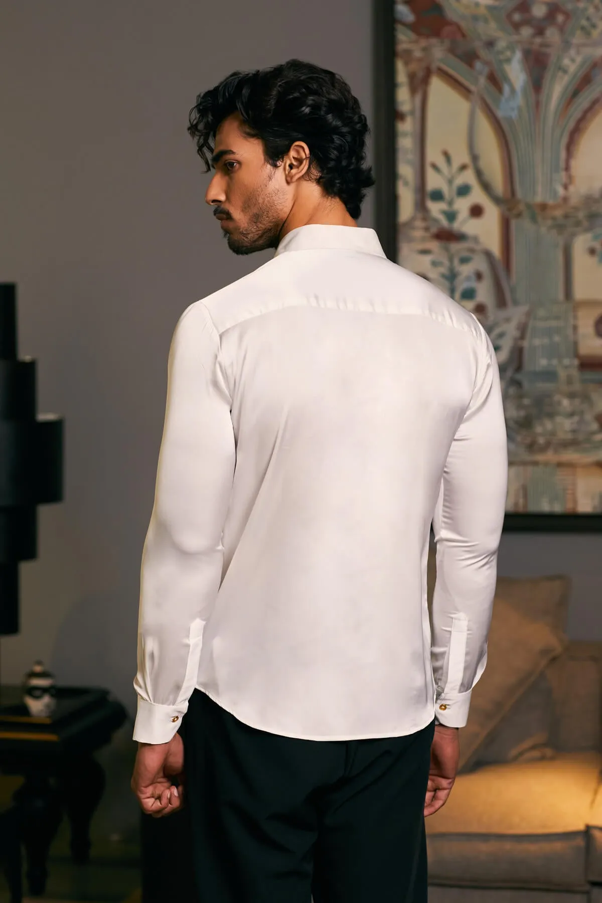 Ivory embroidered tuxedo panel shirt