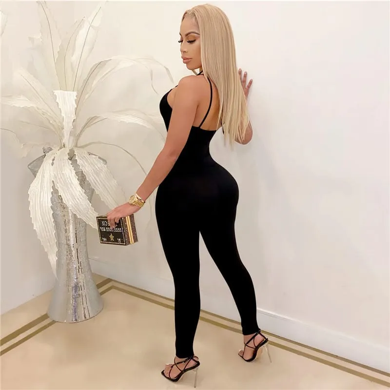 Janelle Strappy Cutout Halter Bodycon Jumpsuit