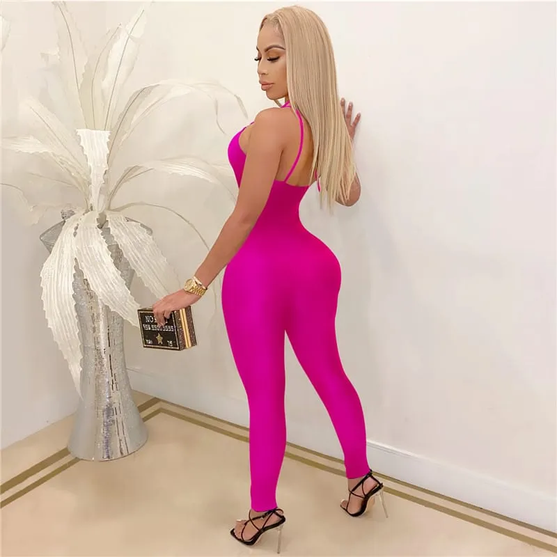 Janelle Strappy Cutout Halter Bodycon Jumpsuit