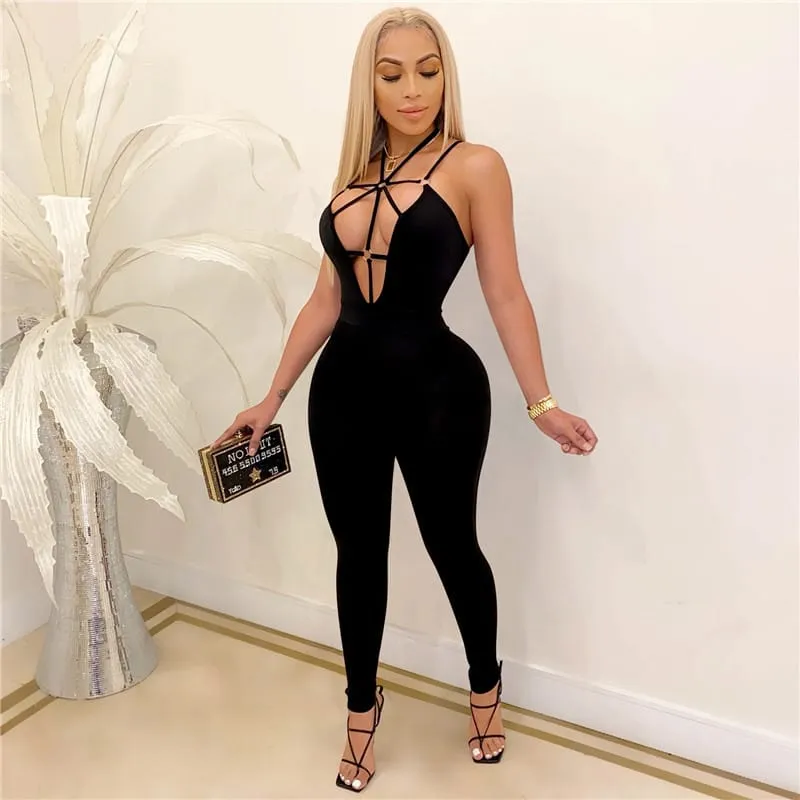 Janelle Strappy Cutout Halter Bodycon Jumpsuit