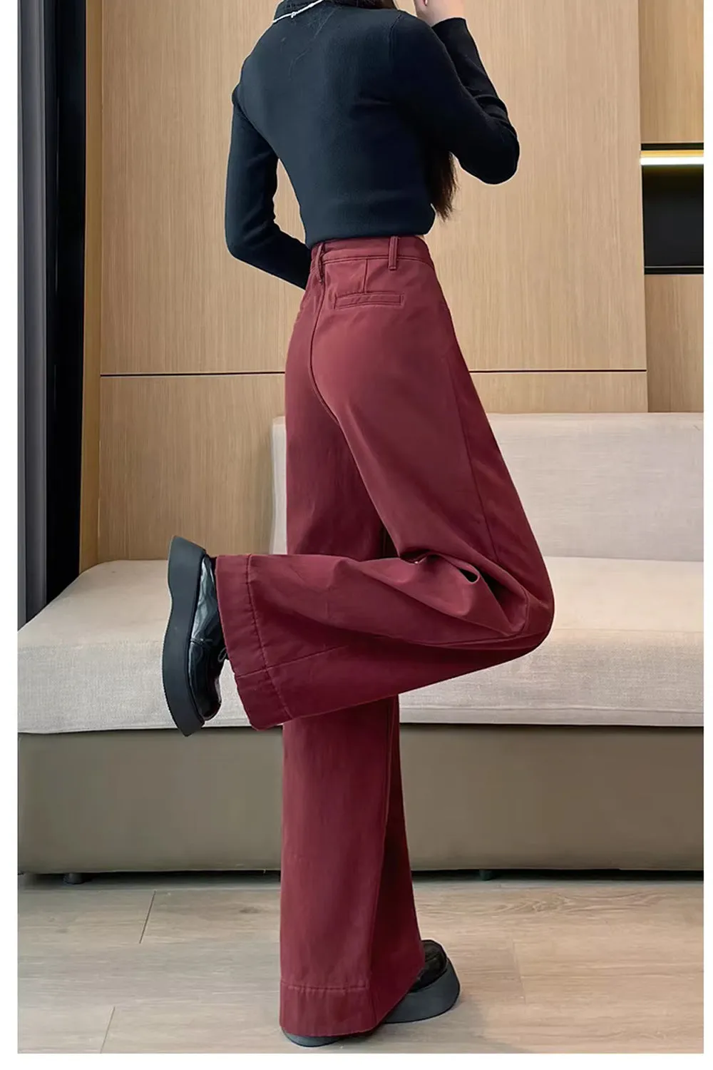 Loose Red Thicken Denim Long Pants