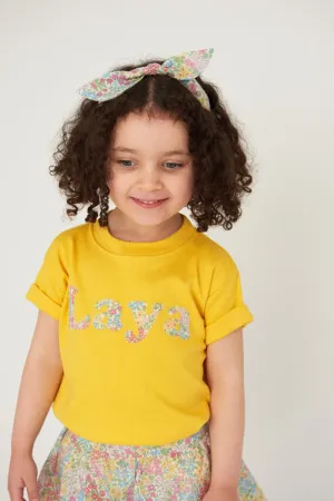 Lowercase Name Yellow T-Shirt in Choice of Liberty Print