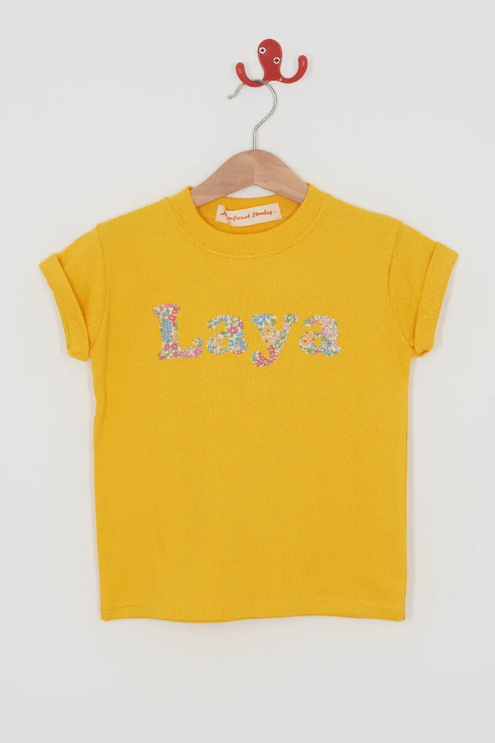 Lowercase Name Yellow T-Shirt in Choice of Liberty Print