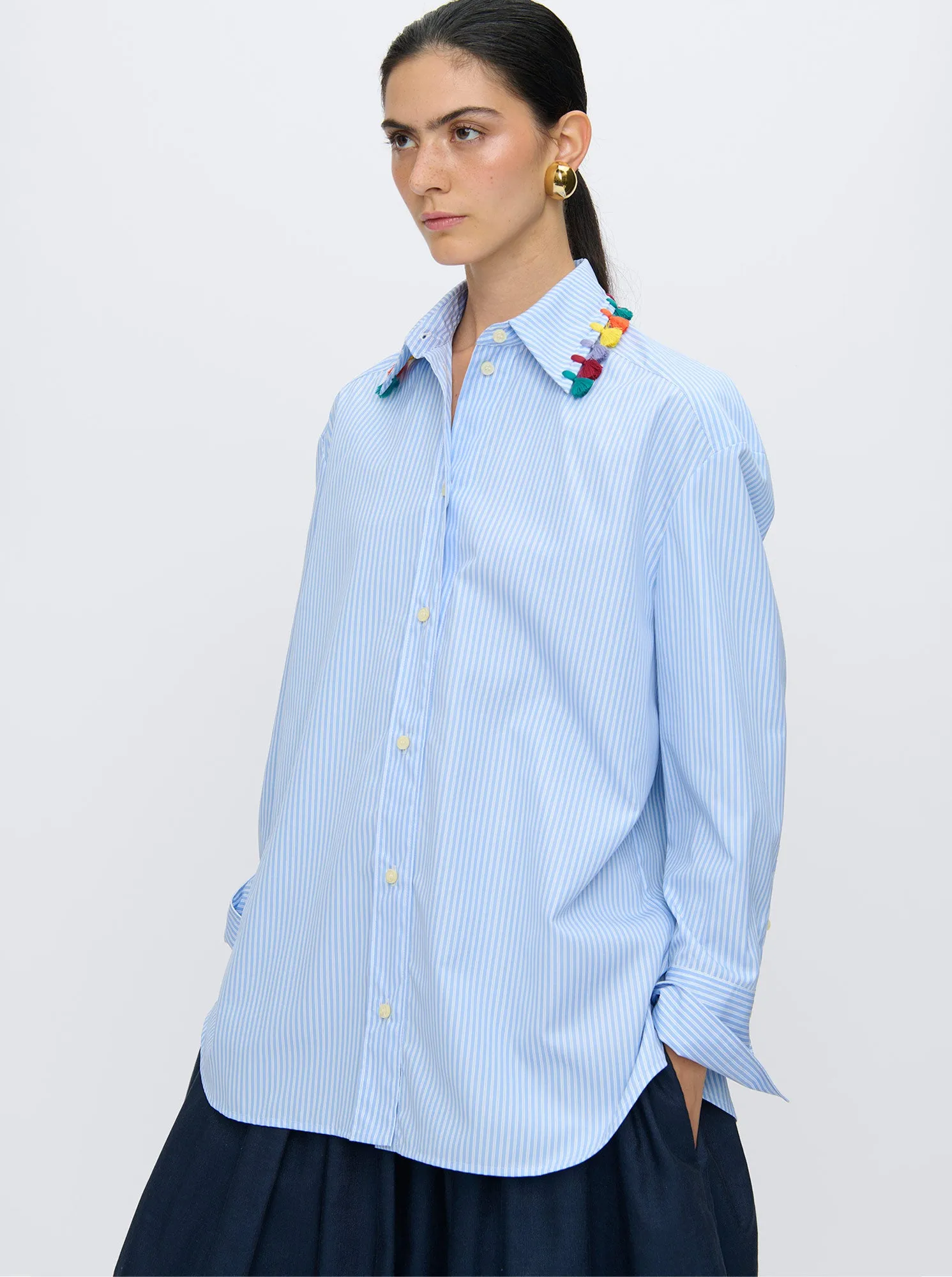 LYN Tassel collar shirt Pale Blue