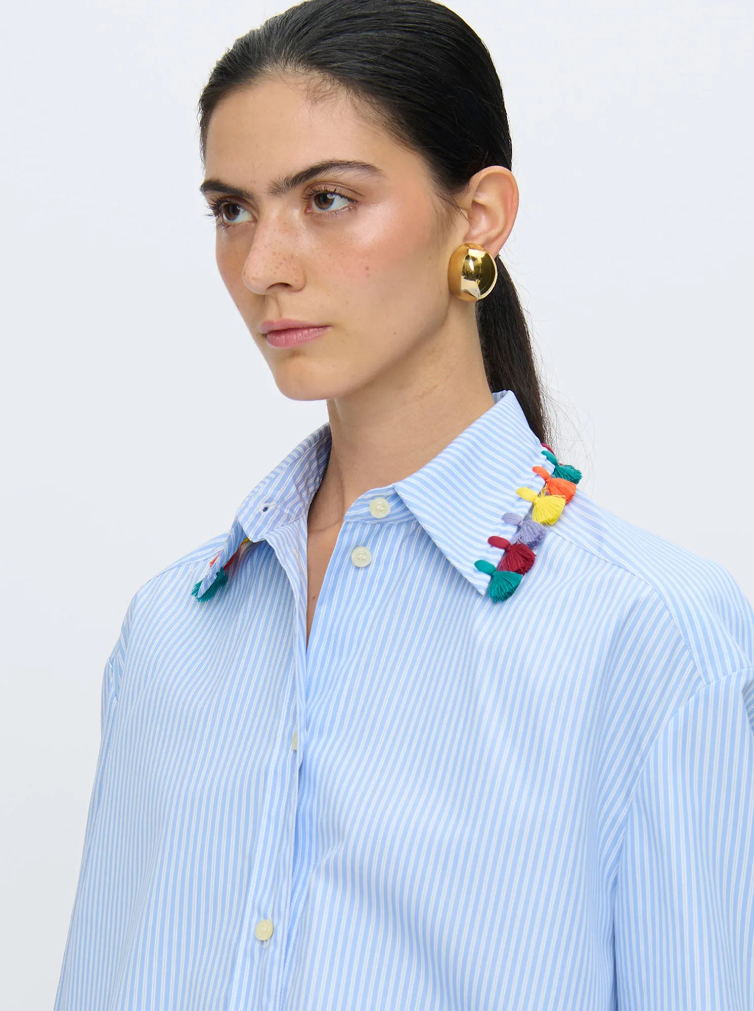 LYN Tassel collar shirt Pale Blue