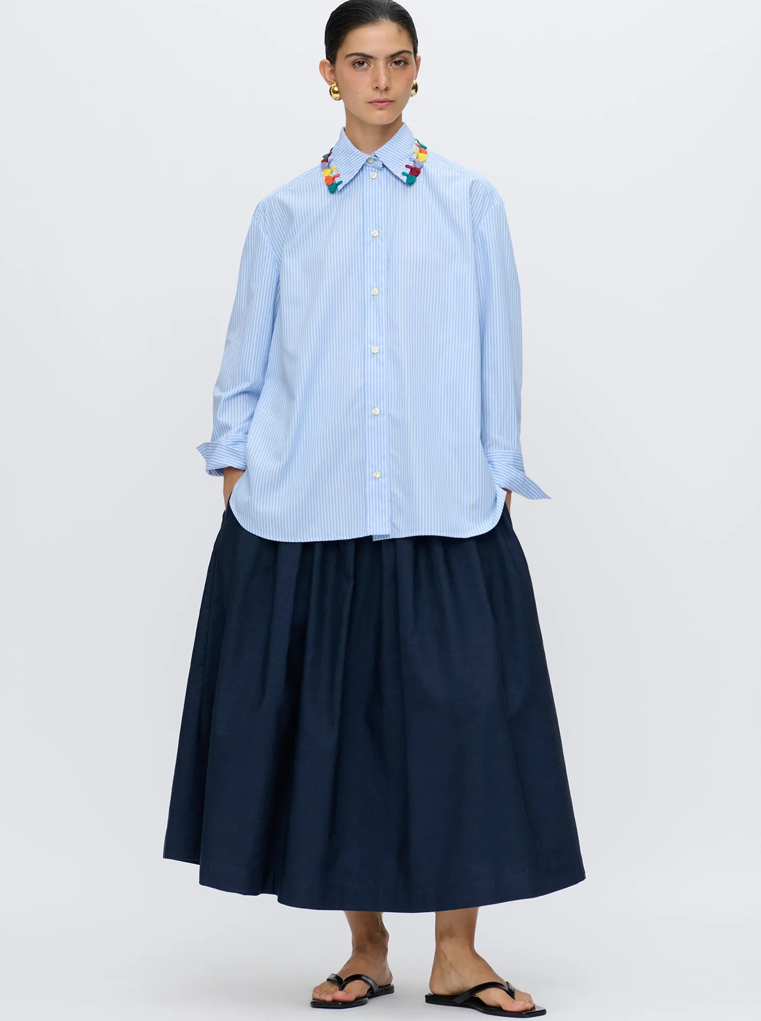 LYN Tassel collar shirt Pale Blue