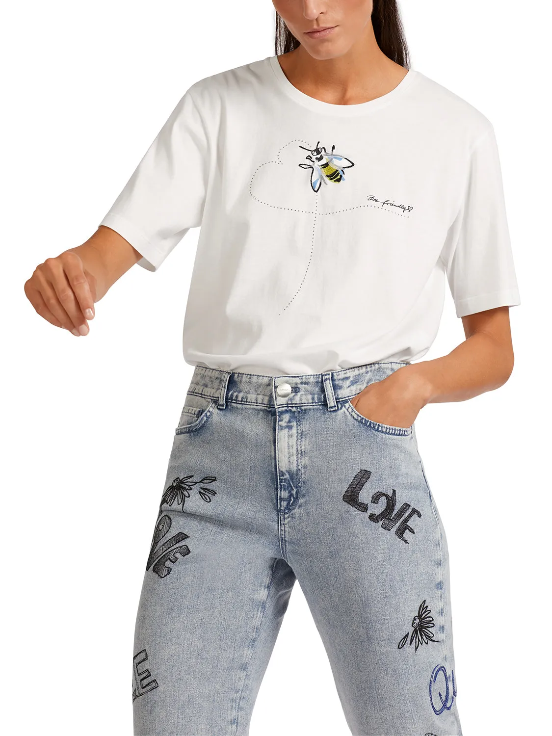 MarcCain Soft Cotton Bee Embroidery Top US4821J47