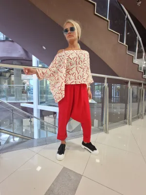 MAXI Women Set, Linen Set, Baggy Pants witht Asimetric Top, Extravagant Set, Loose Women Set, Summer Set, Harem Pants with Maxi Top