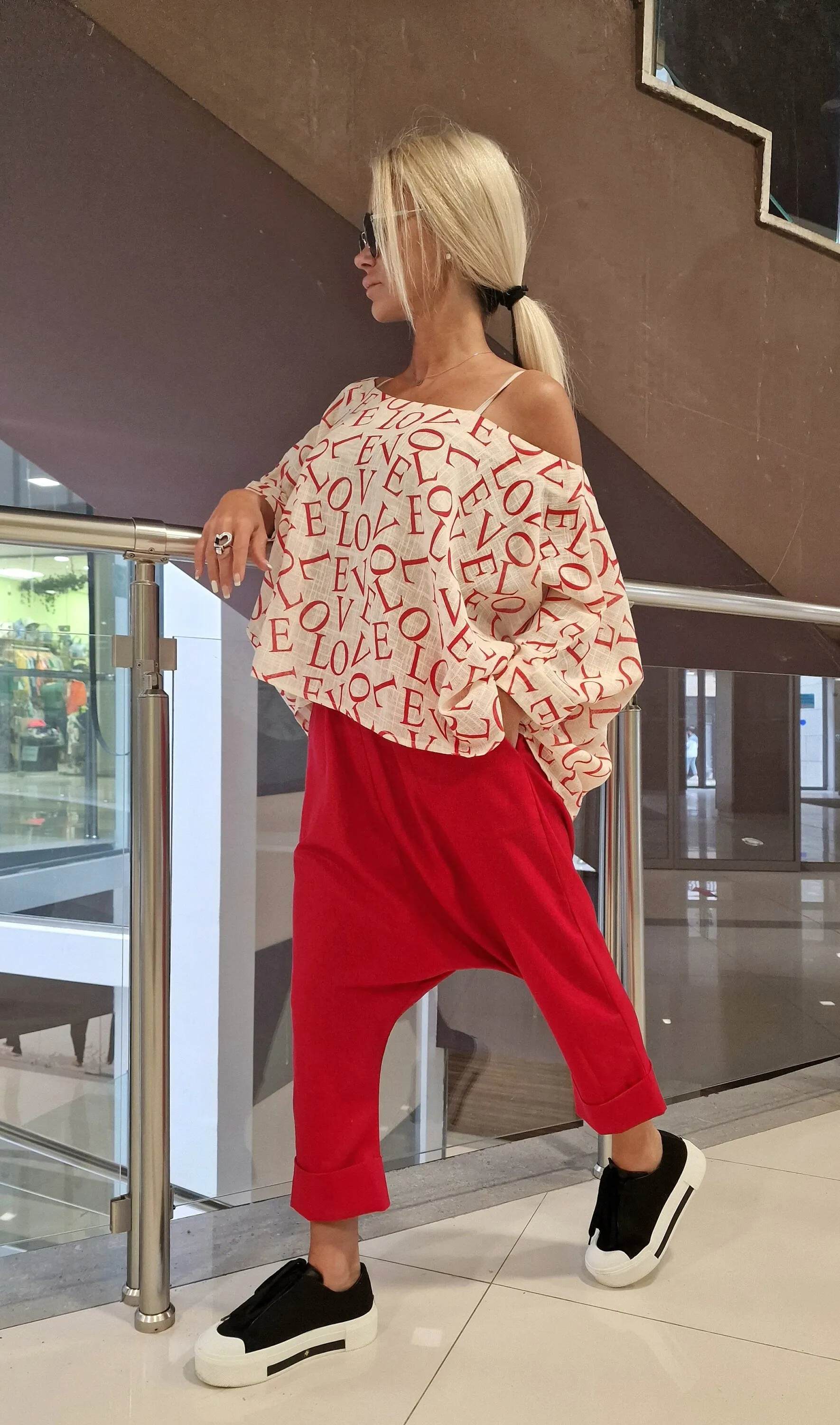MAXI Women Set, Linen Set, Baggy Pants witht Asimetric Top, Extravagant Set, Loose Women Set, Summer Set, Harem Pants with Maxi Top