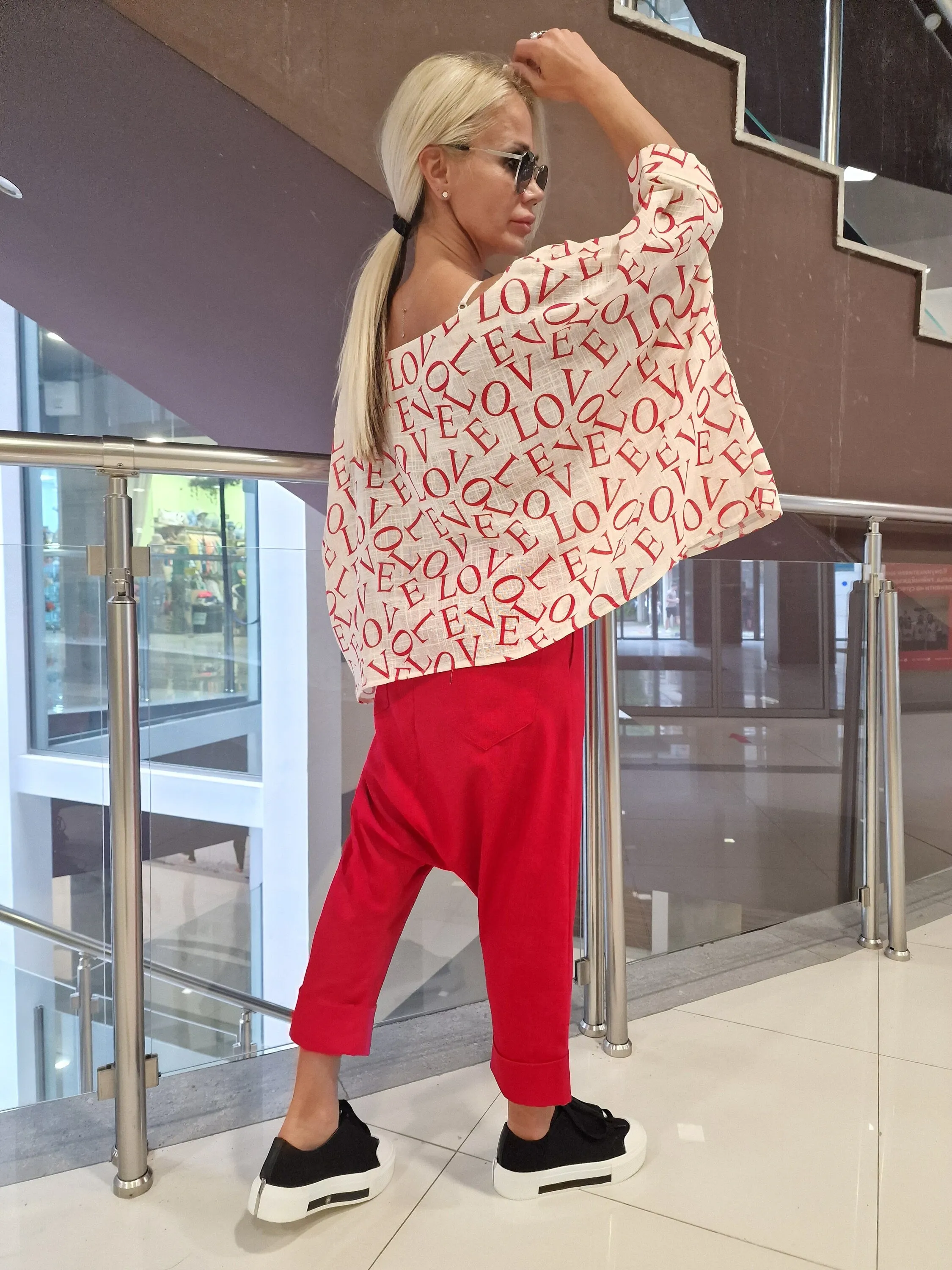 MAXI Women Set, Linen Set, Baggy Pants witht Asimetric Top, Extravagant Set, Loose Women Set, Summer Set, Harem Pants with Maxi Top