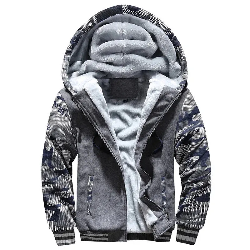 Men's Camouflage Fleece Winter Jacket - Thicken Hooded Coat - Casual Zip-Up Hoodies