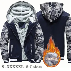 Men's Camouflage Fleece Winter Jacket - Thicken Hooded Coat - Casual Zip-Up Hoodies