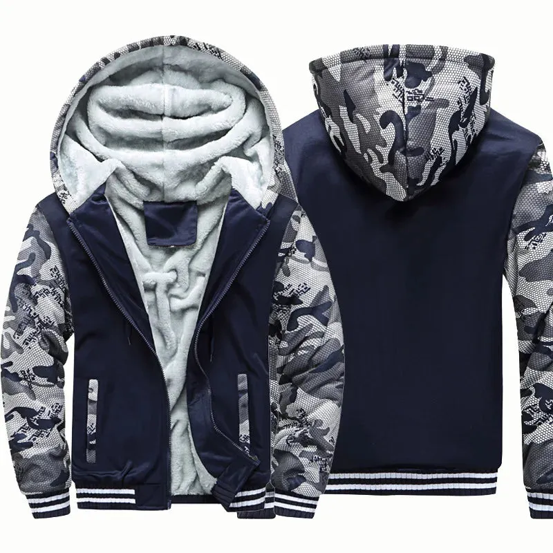 Men's Camouflage Fleece Winter Jacket - Thicken Hooded Coat - Casual Zip-Up Hoodies