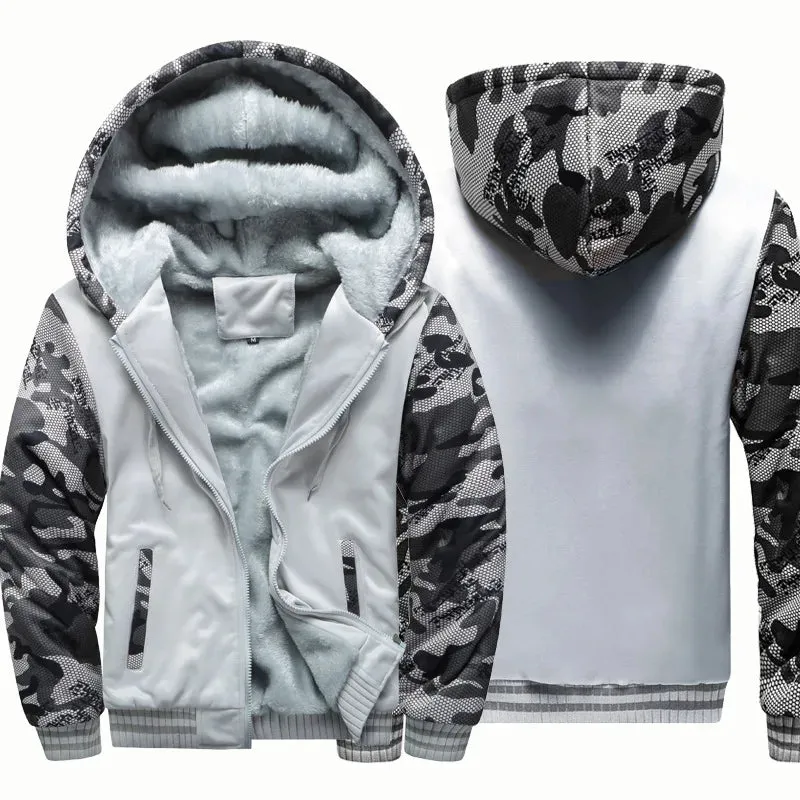 Men's Camouflage Fleece Winter Jacket - Thicken Hooded Coat - Casual Zip-Up Hoodies