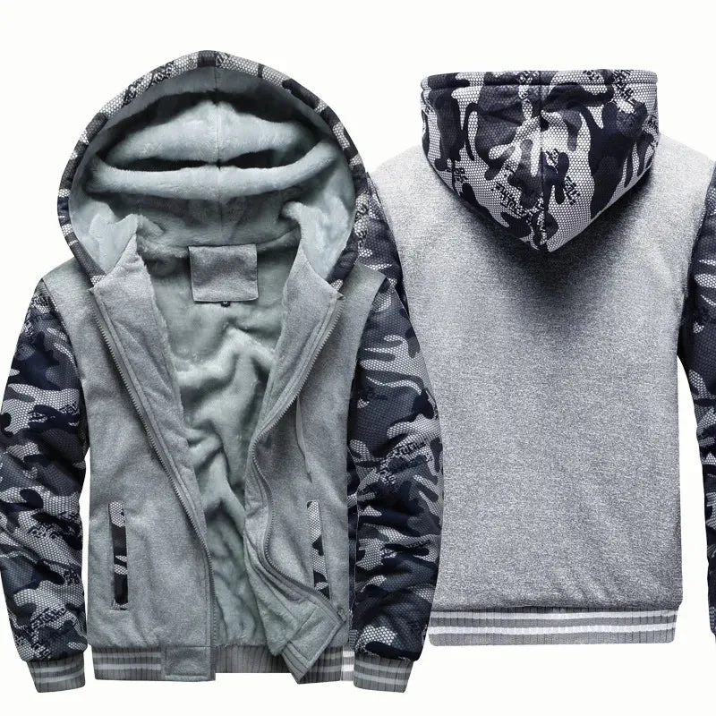Men's Camouflage Fleece Winter Jacket - Thicken Hooded Coat - Casual Zip-Up Hoodies