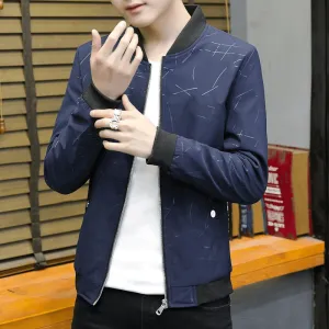 Men'S Striped Printed Jacket 2020 Fall New Fashion Casual Trend Youth Long Sleeve Baseball Collar Jacket