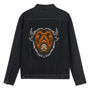 Mens Vintage Cartoon Prints Bullfight Denim Jacket