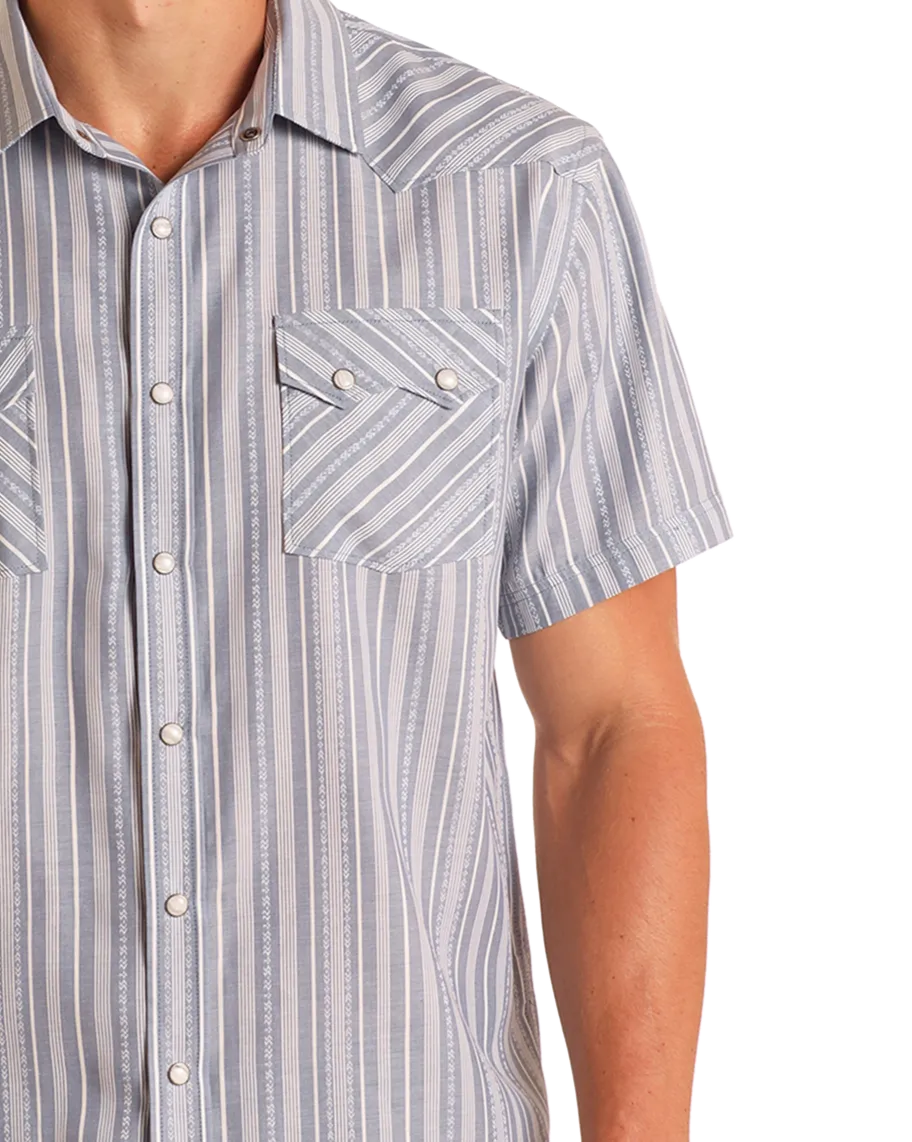 Modern Vintage Jacquard Striped Short Sleeve Snap Shirt