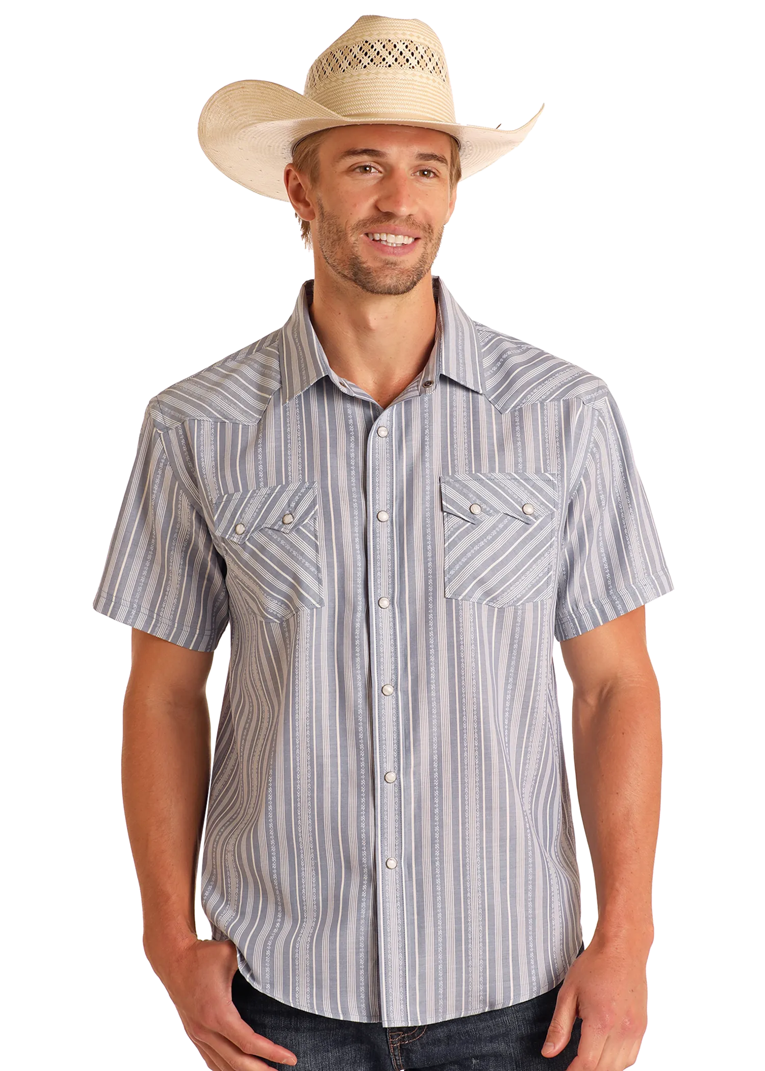 Modern Vintage Jacquard Striped Short Sleeve Snap Shirt
