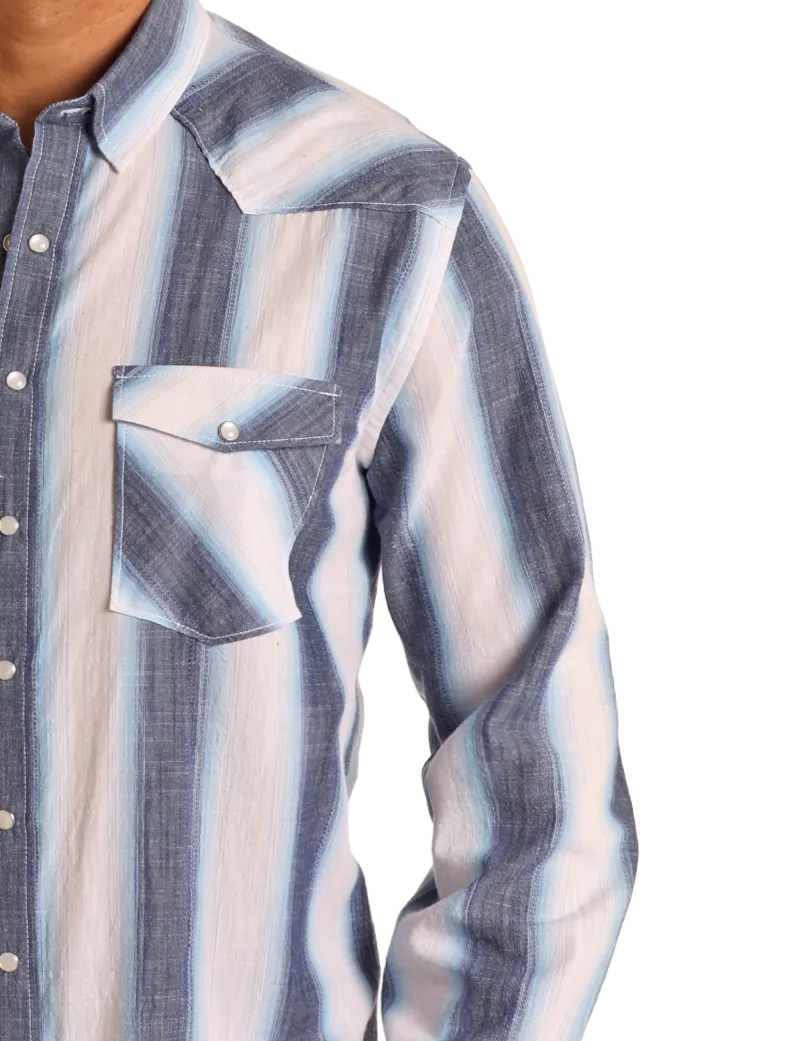 Modern Vintage Ombre Striped Long Sleeve Snap Shirt