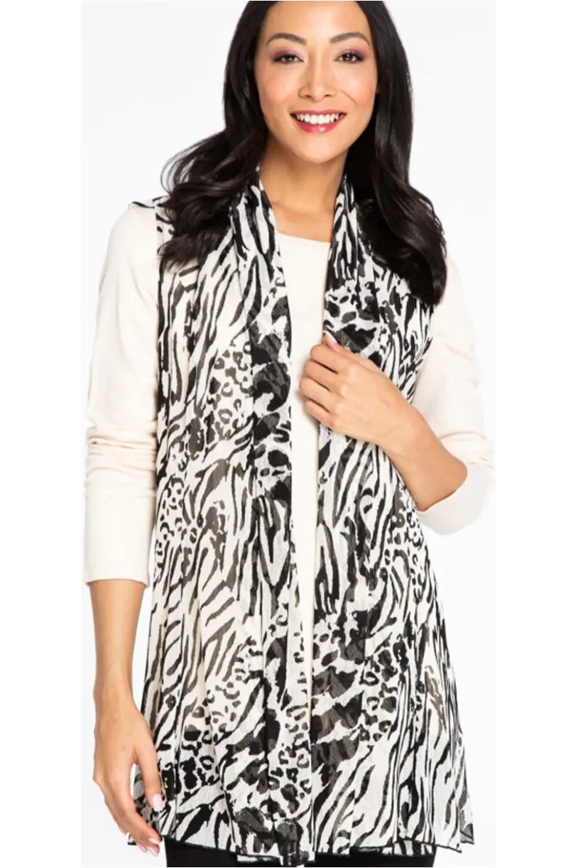 Multiples - Open Front Drapey Long Vest - Black/Cream - M42339