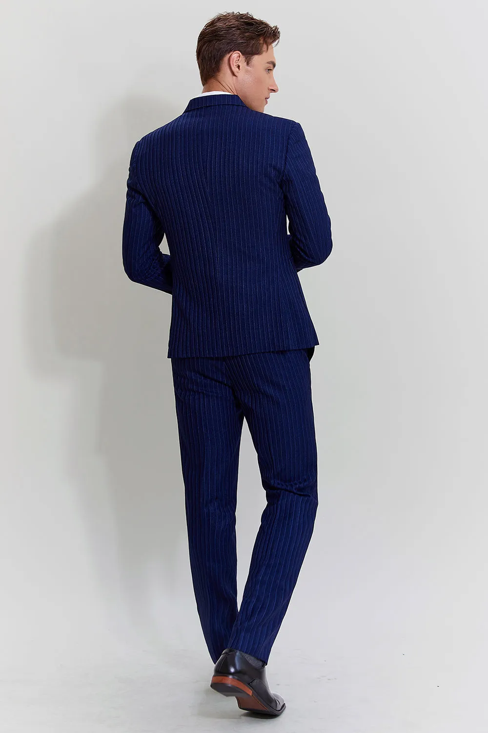 Navy Men's 3 Piece Pinstripe Single Breasted Tuxedo