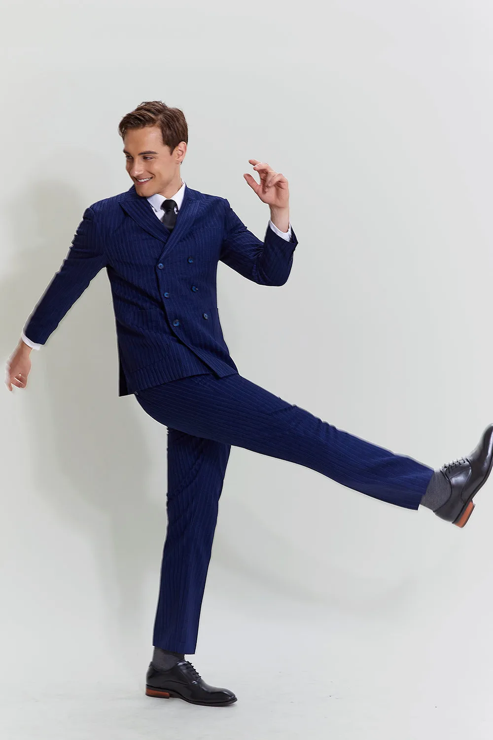 Navy Men's 3 Piece Pinstripe Single Breasted Tuxedo
