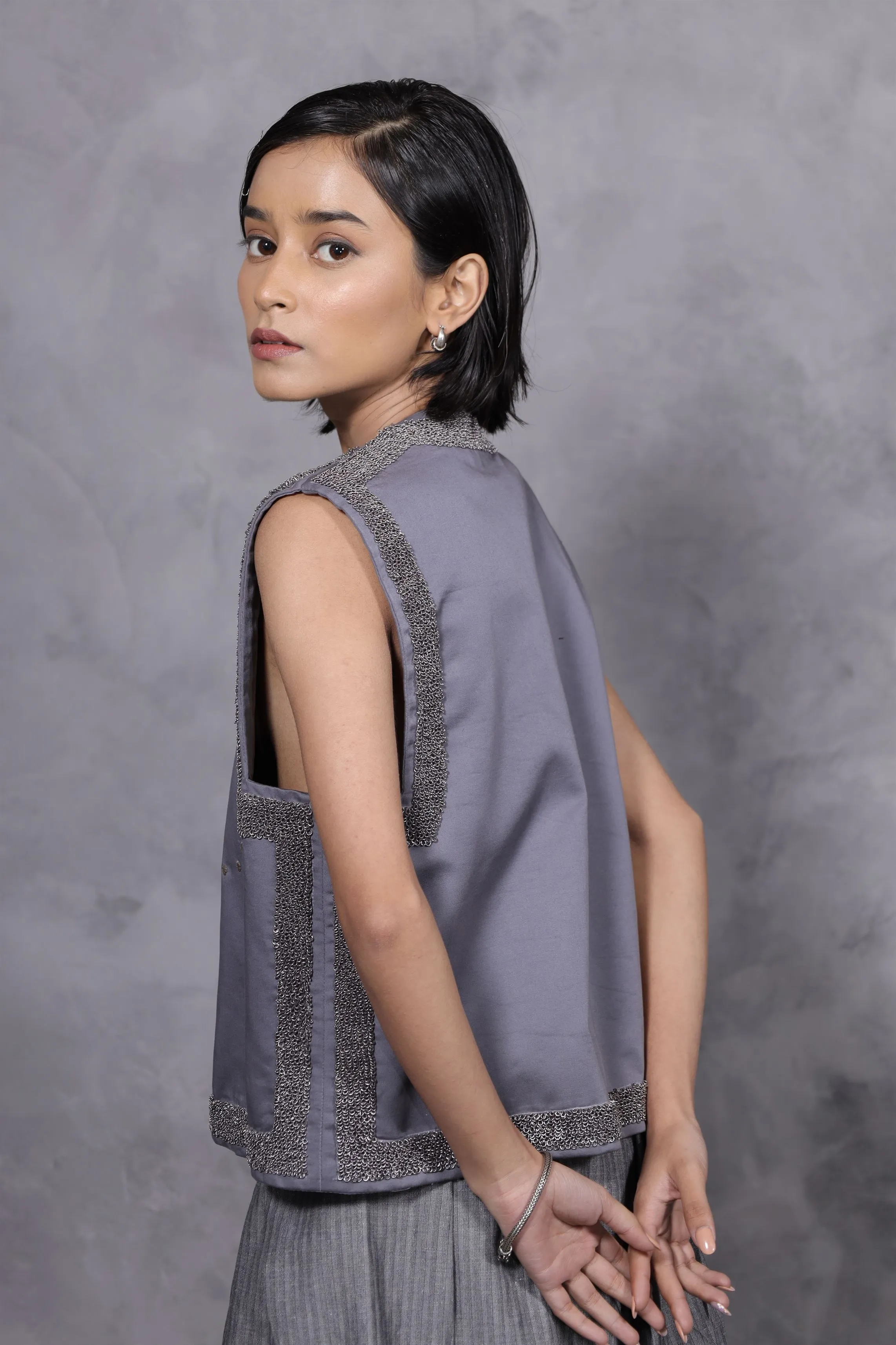 New Season Summer to Fall 2024--Jacket Coat Embroidered Cotton Midnight Grey-CH2/05-Senso-Fashion Edit Hemji