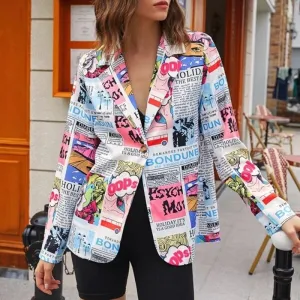 Newspaper Does Not Locate Printing Women's Thin Small Suit Jacket Women