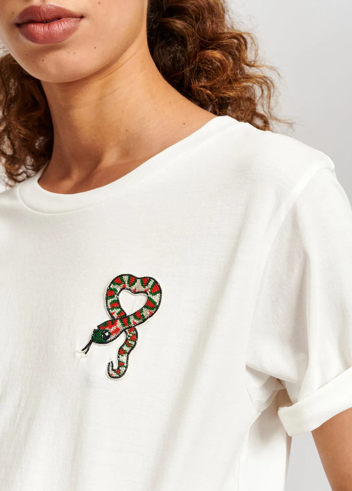 Off-white cotton snake embroidered T-shirt