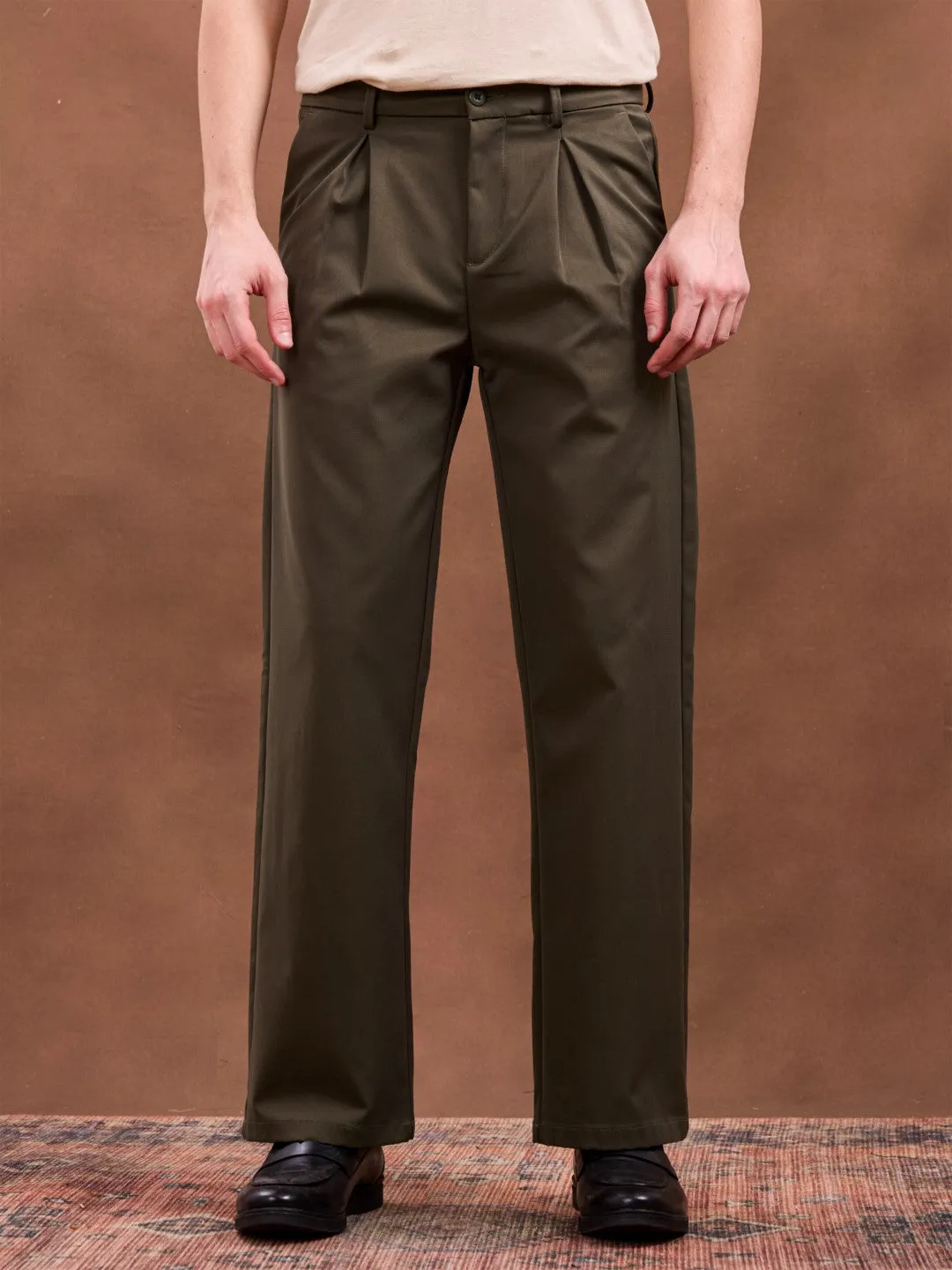 Olive Plain Korean Loose Pants