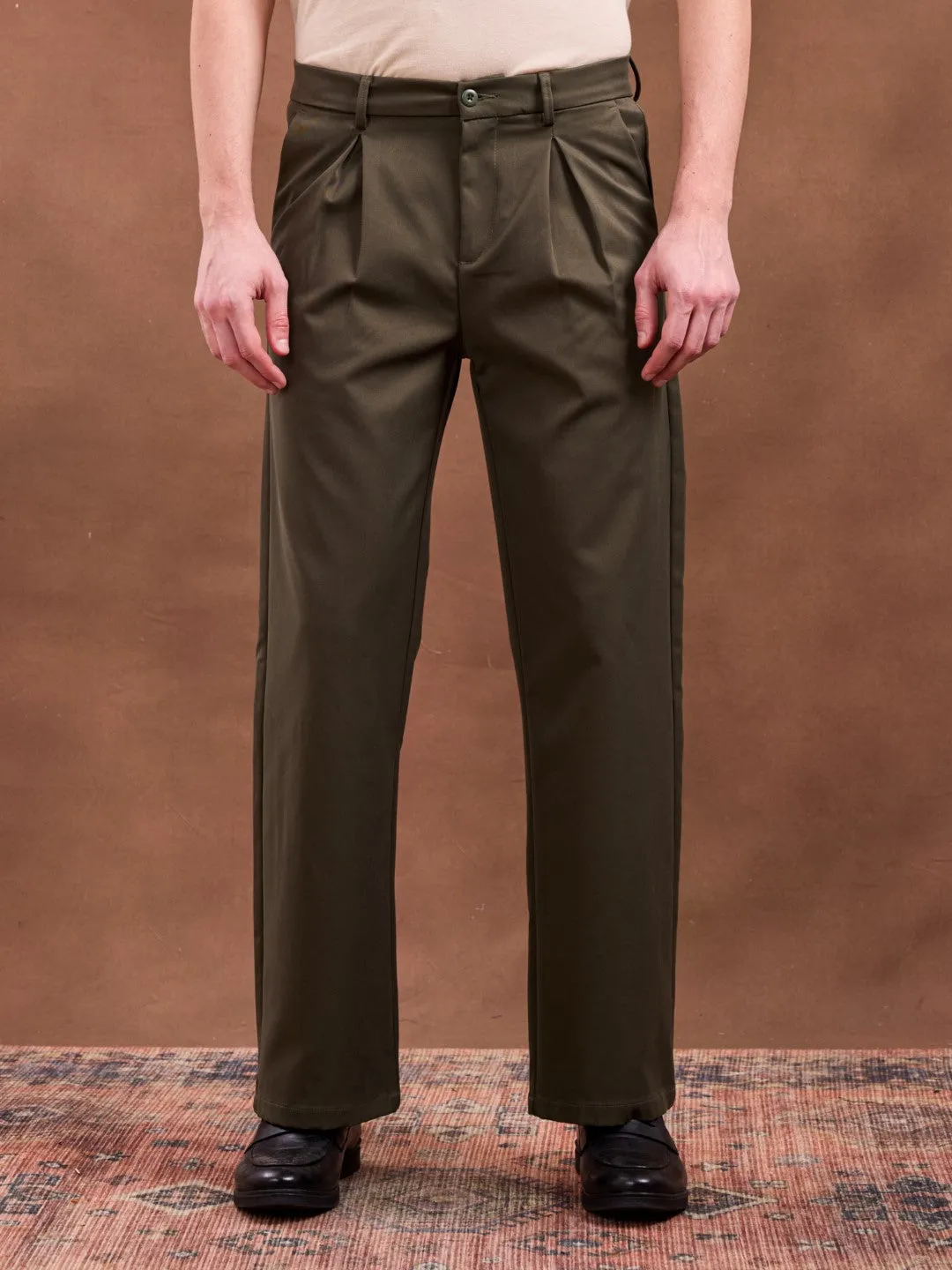 Olive Plain Korean Loose Pants