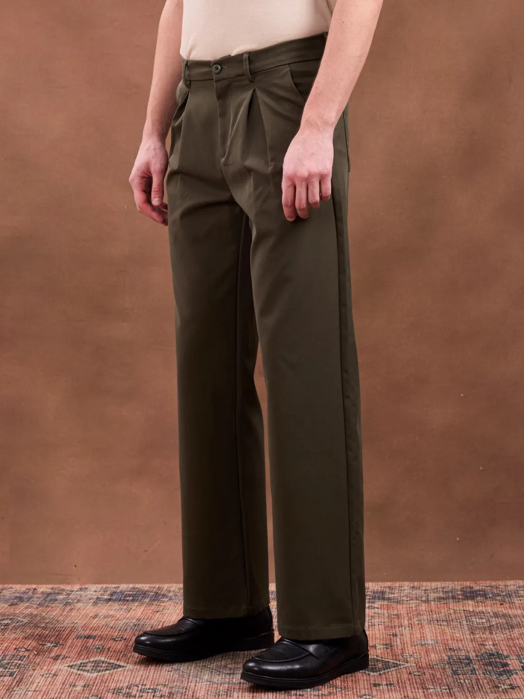 Olive Plain Korean Loose Pants