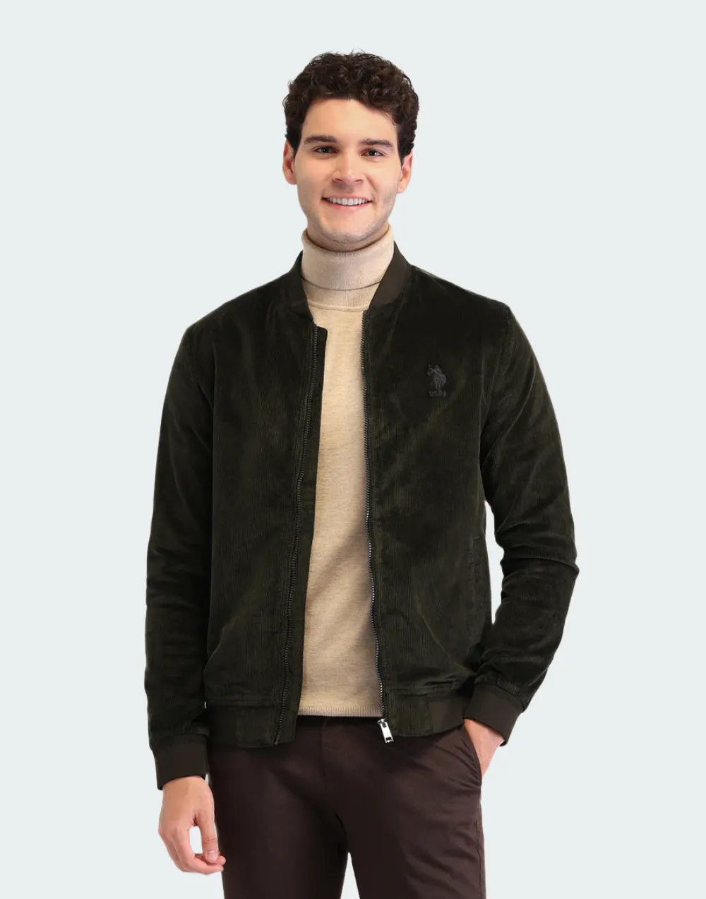 Olive Textured Regular Fit Jacket