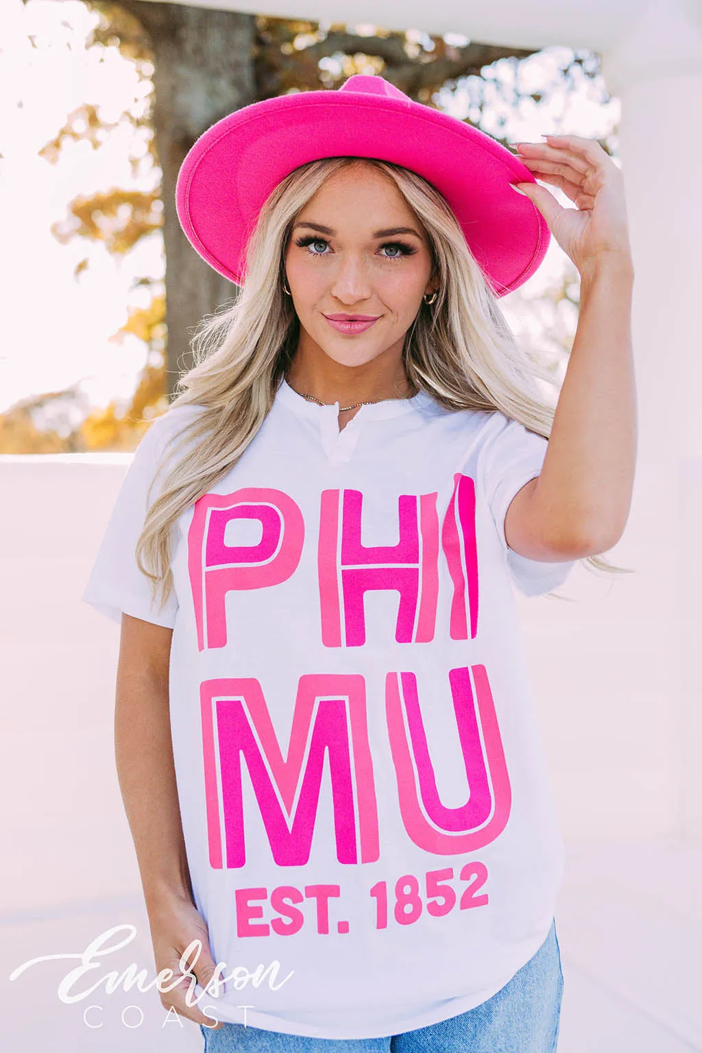 Phi Mu PR Block Letter Notch Tee