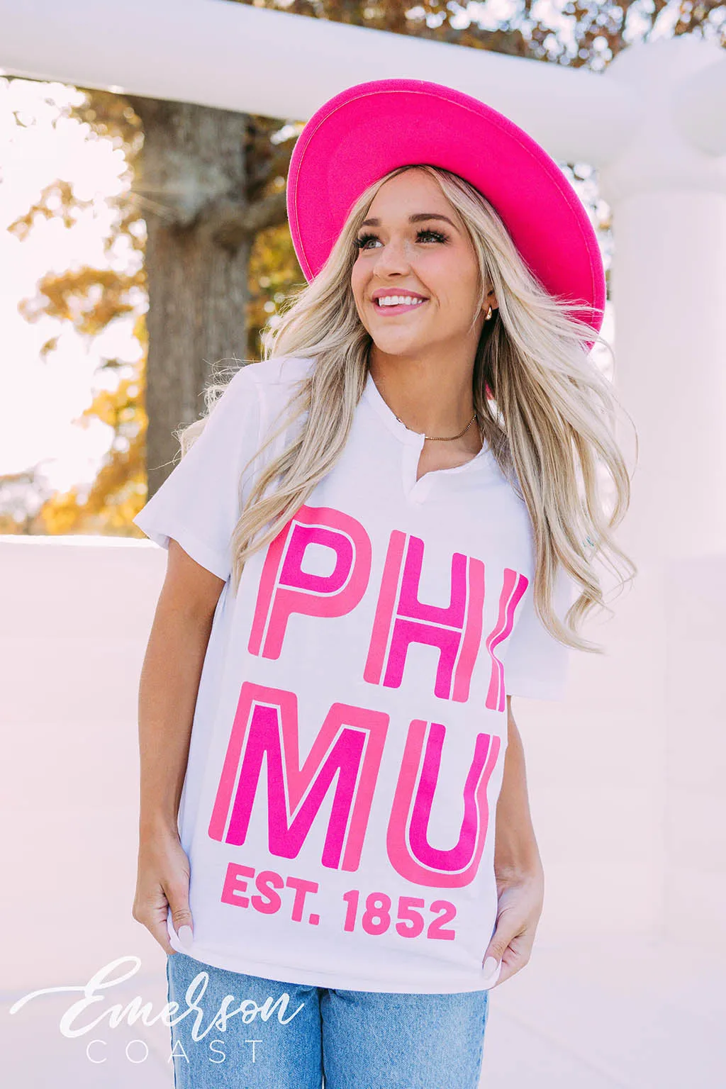 Phi Mu PR Block Letter Notch Tee