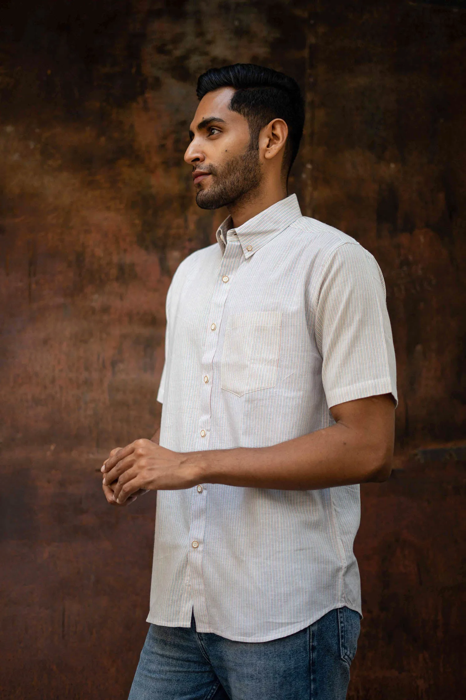 Pink and Blue Stripes · Button Down Collar · Half Sleeve Shirt