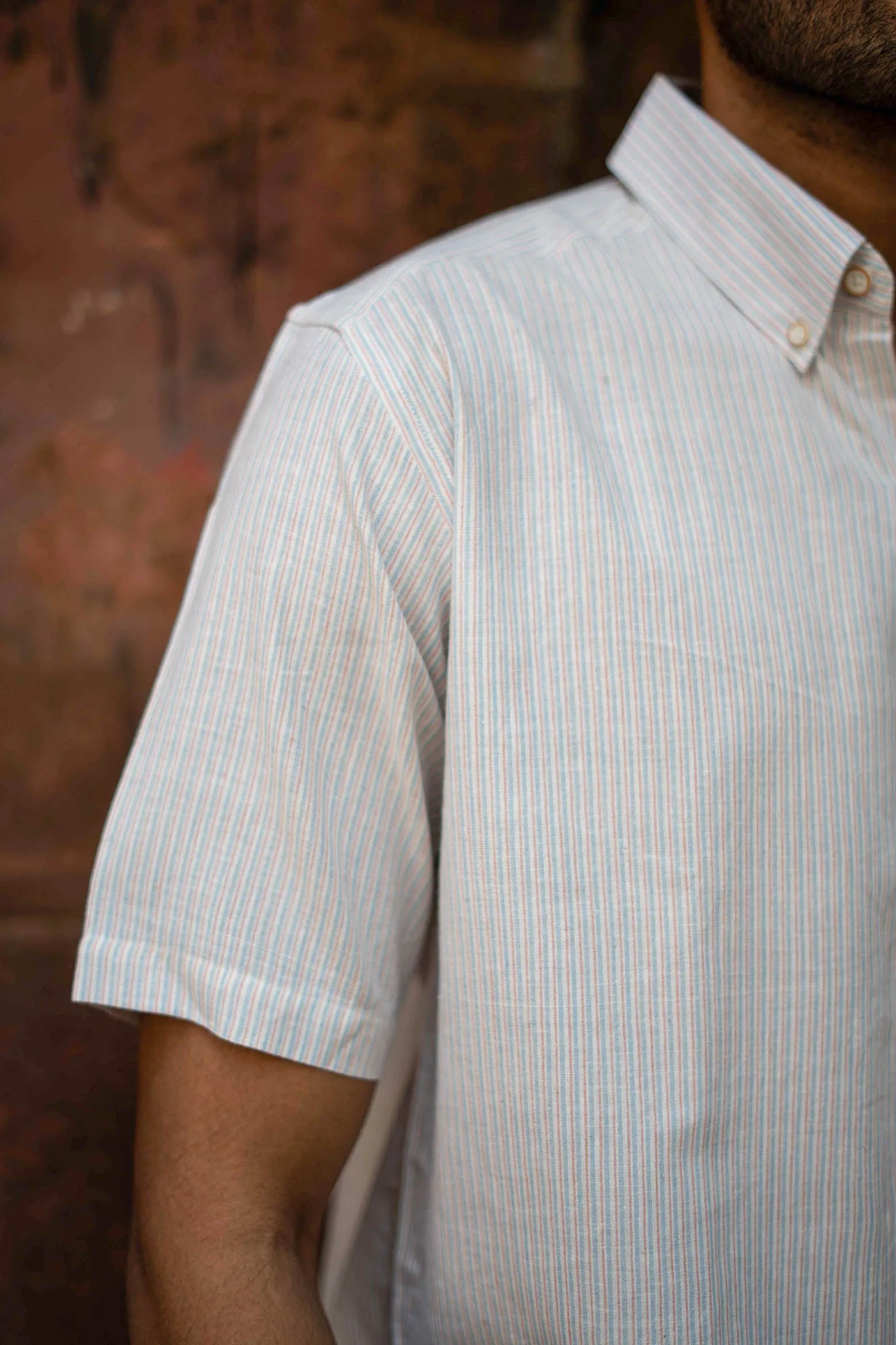 Pink and Blue Stripes · Button Down Collar · Half Sleeve Shirt