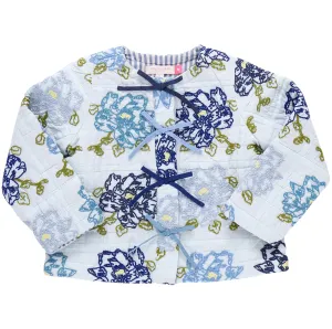 Pink Chicken Girls Quilted Jacket - Blue Quilt Flower Embroidery