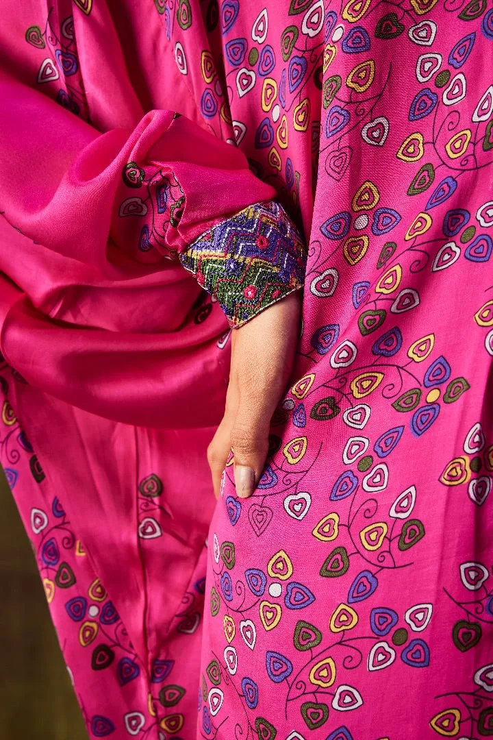 Pink Printed Loose Dress Paired With Cowl Pants