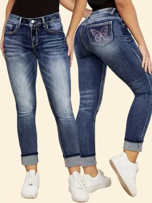 Plus-Size Women’s Versatile Stylish Stretchy Embroidered Skinny Pants