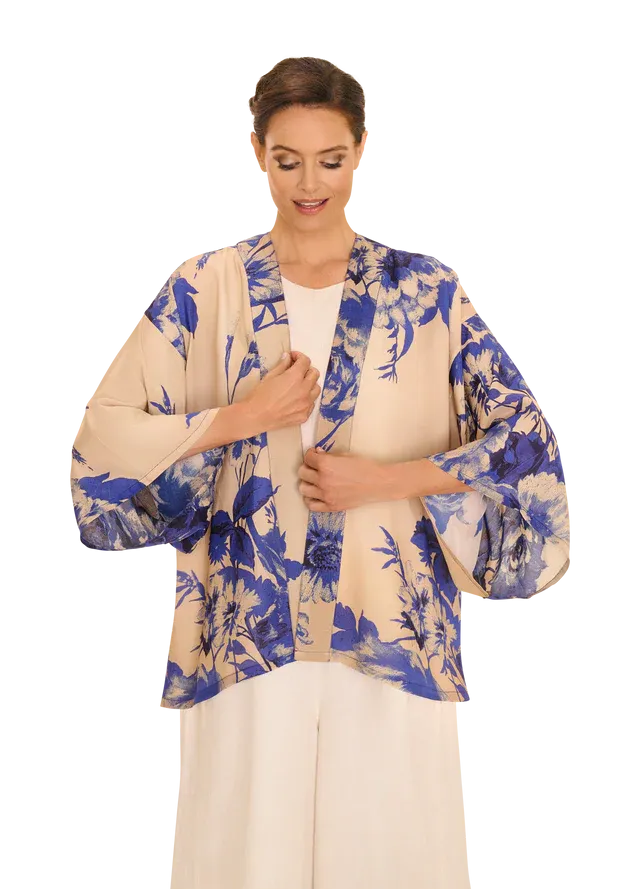 Powder China Blue Blooms Kimono Jacket