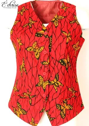 Q111V Geometric WaxPrint Vest/Waist Coat - V1211 Red/Black/Yellow