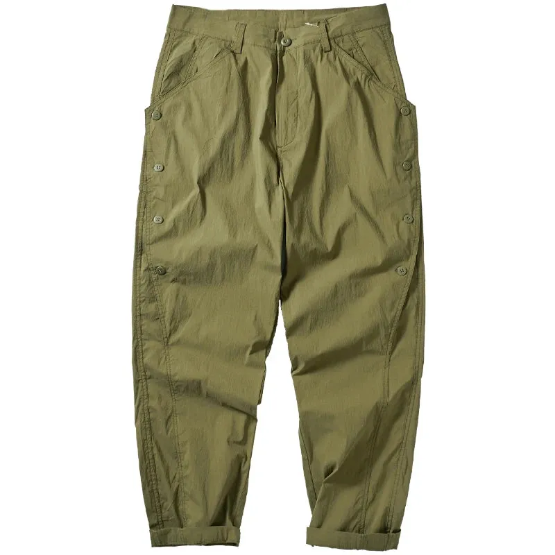 Quick-Drying Lightweight Cargo Pants: Fashionable Washed Elastic Waist Casual Loose Tapered Trousers