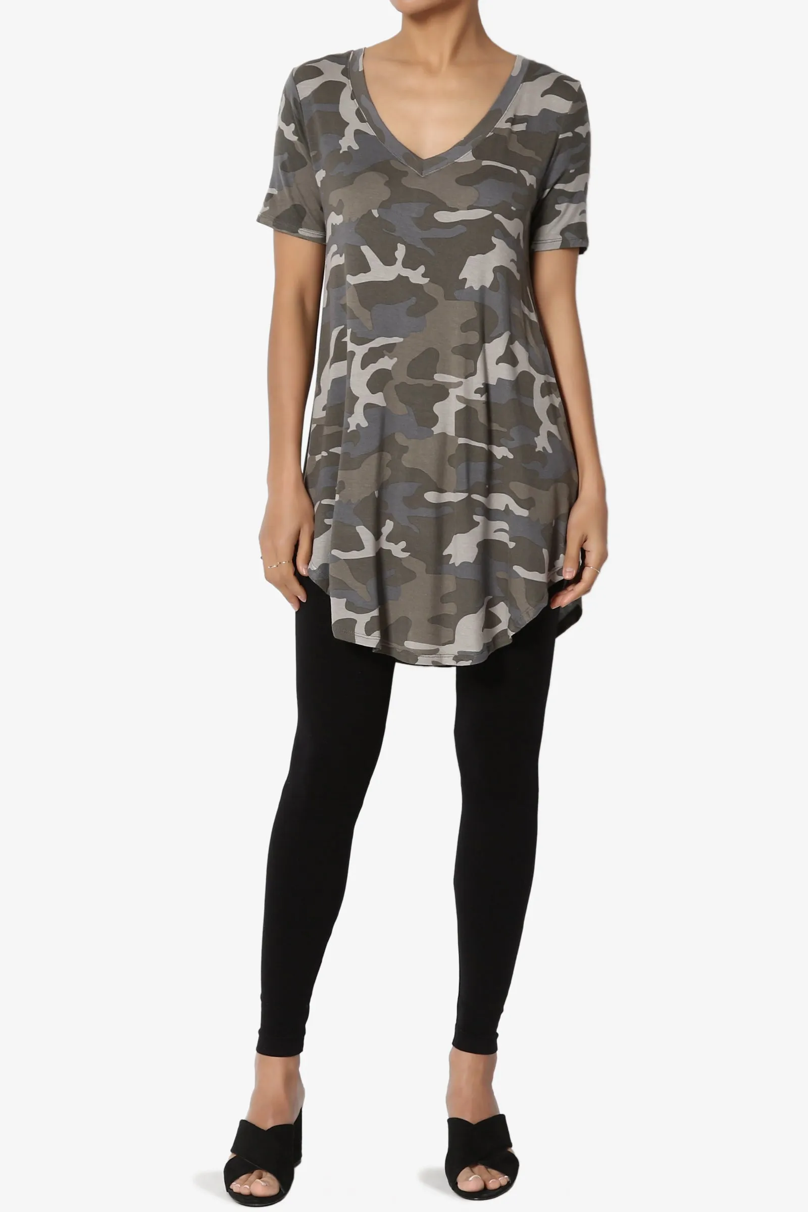 Quintana Camo V-Neck Short Sleeve Top